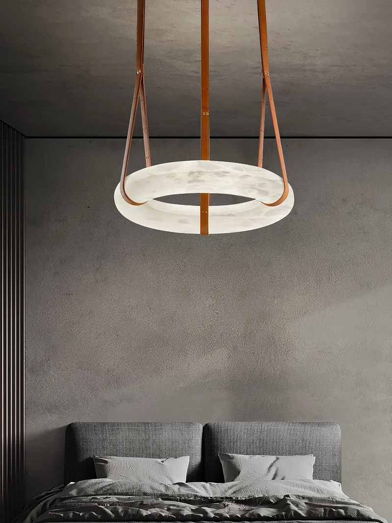 Hanglamp Alabaster Ring LED Donkerbruin Bruin Goud Woonkamer Eetkamer 3000K 4000K 6000K Ø30 Ø120cm Natuursteen Pendellamp | Sansoti