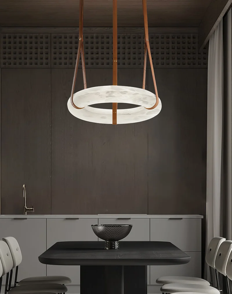 Hanglamp Alabaster Ring LED Donkerbruin Bruin Goud Woonkamer Eetkamer 3000K 4000K 6000K Ø30 Ø120cm Natuursteen Pendellamp | Sansoti