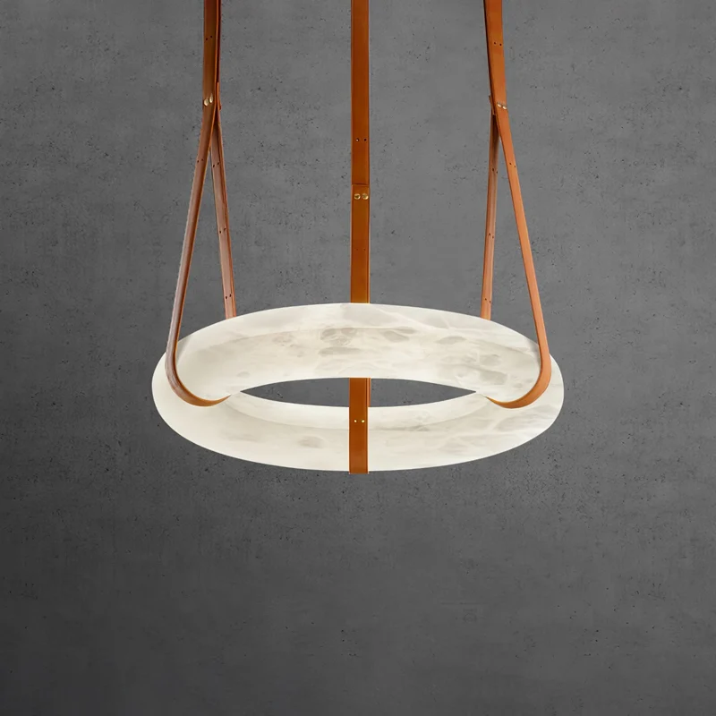 Hanglamp Alabaster Ring LED Donkerbruin Bruin Goud Woonkamer Eetkamer 3000K 4000K 6000K Ø30 Ø120cm Natuursteen Pendellamp | Sansoti