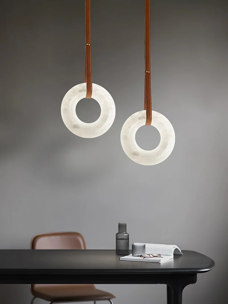 Hanglamp Alabaster Ring LED Donkerbruin Bruin Goud Woonkamer Eetkamer 3000K 4000K 6000K Ø30 Ø120cm Natuursteen Pendellamp | Sansoti