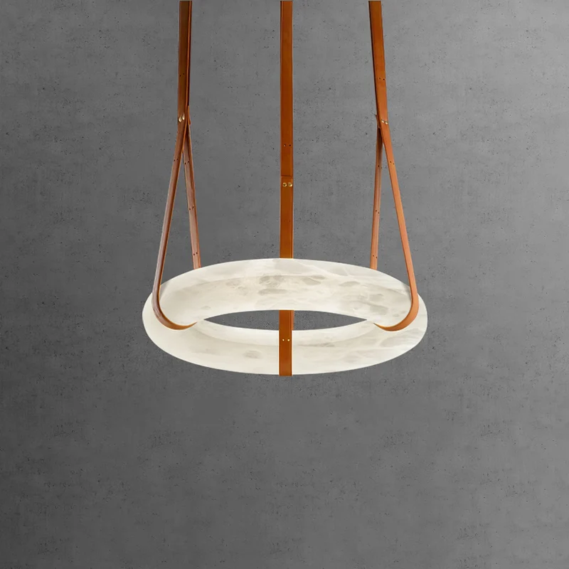 Hanglamp Alabaster Ring LED Donkerbruin Bruin Goud Woonkamer Eetkamer 3000K 4000K 6000K Ø30 Ø120cm Natuursteen Pendellamp | Sansoti