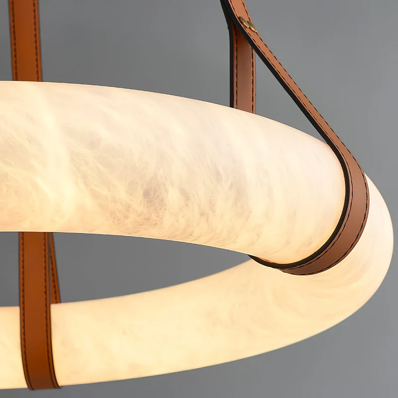 Hanglamp Alabaster Ring LED Donkerbruin Bruin Goud Woonkamer Eetkamer 3000K 4000K 6000K Ø30 Ø120cm Natuursteen Pendellamp | Sansoti