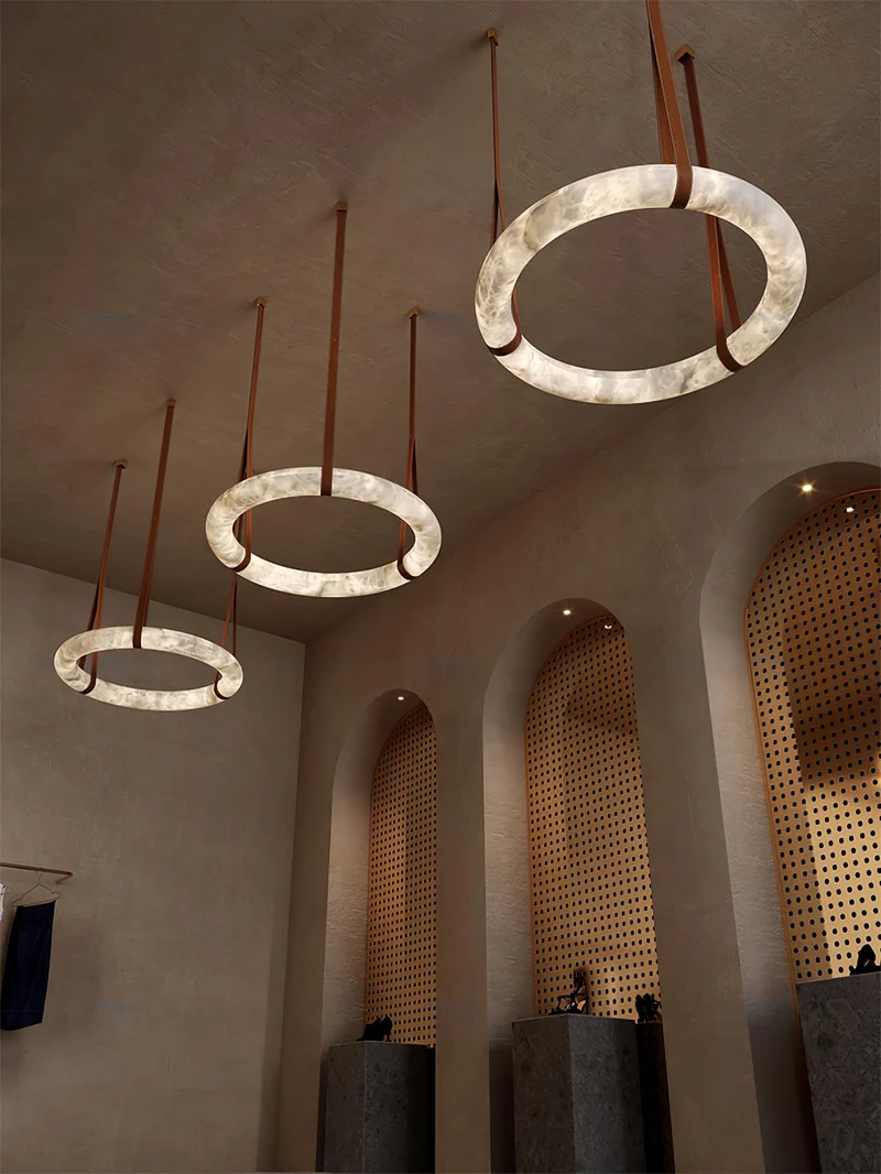 Hanglamp Alabaster Ring LED Donkerbruin Bruin Goud Woonkamer Eetkamer 3000K 4000K 6000K Ø30 Ø120cm Natuursteen Pendellamp | Sansoti