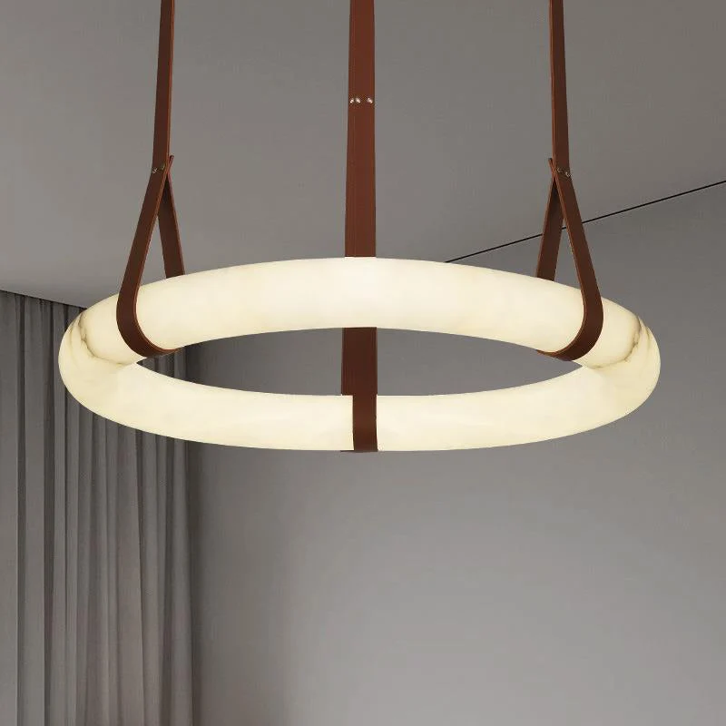 Hanglamp Alabaster Ring LED Donkerbruin Bruin Goud Woonkamer Eetkamer 3000K 4000K 6000K Ø30 Ø120cm Natuursteen Pendellamp | Sansoti