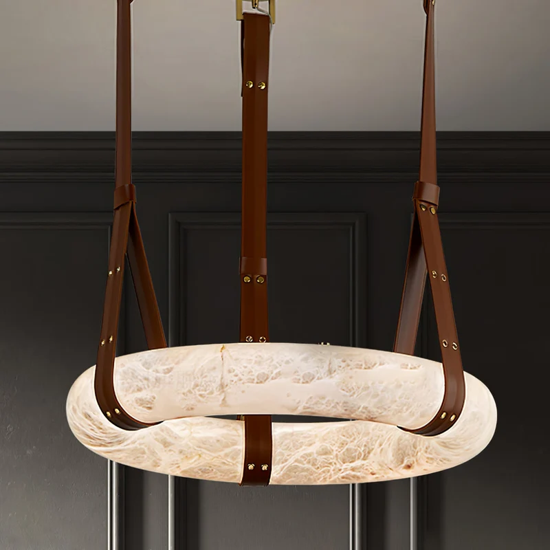 Hanglamp Alabaster Ring LED Donkerbruin Bruin Goud Woonkamer Eetkamer 3000K 4000K 6000K Ø30 Ø120cm Natuursteen Pendellamp | Sansoti