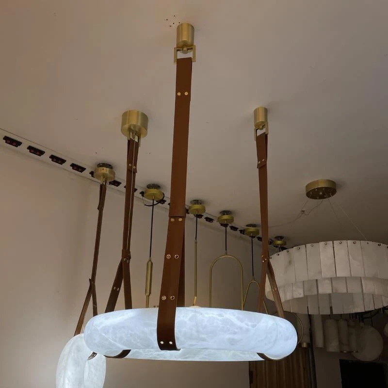 Hanglamp Alabaster Ring LED Donkerbruin Bruin Goud Woonkamer Eetkamer 3000K 4000K 6000K Ø30 Ø120cm Natuursteen Pendellamp | Sansoti