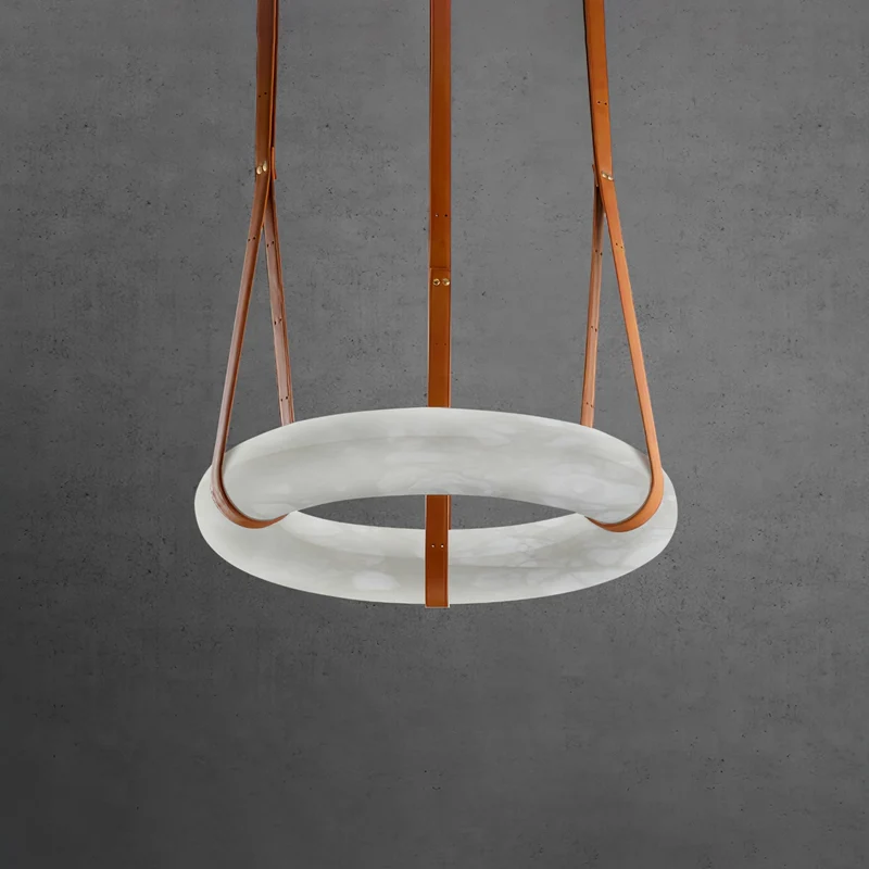 Hanglamp Alabaster Ring LED Donkerbruin Bruin Goud Woonkamer Eetkamer 3000K 4000K 6000K Ø30 Ø120cm Natuursteen Pendellamp | Sansoti