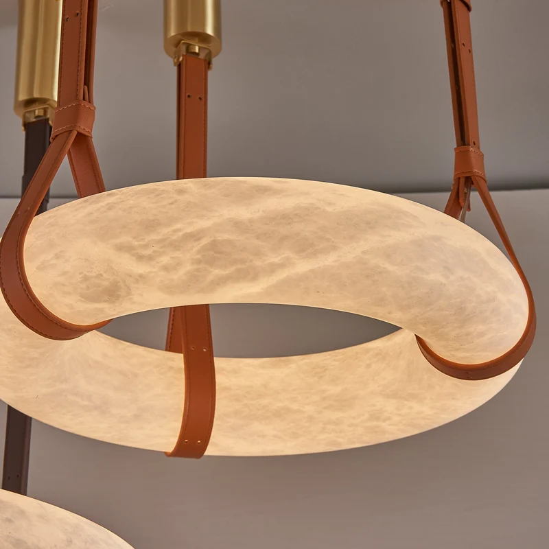Hanglamp Alabaster Ring LED Donkerbruin Bruin Goud Woonkamer Eetkamer 3000K 4000K 6000K Ø30 Ø120cm Natuursteen Pendellamp | Sansoti