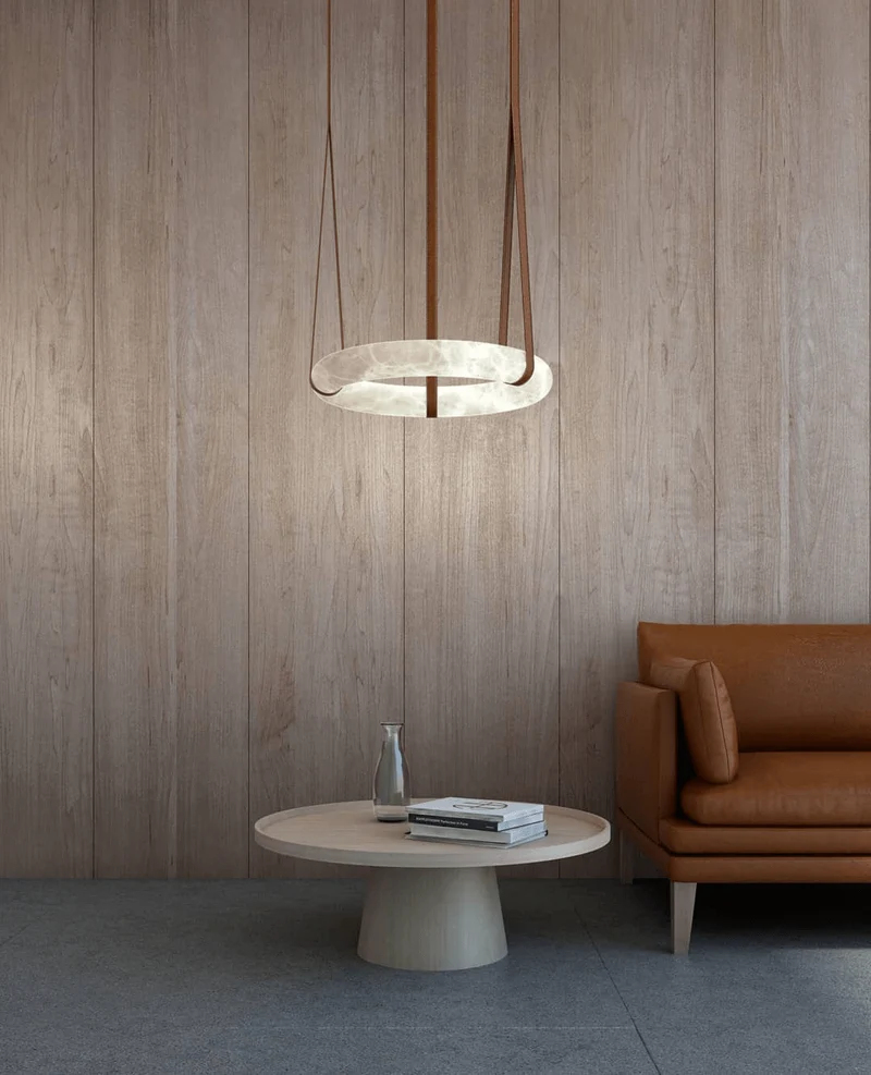 Hanglamp Alabaster Ring LED Donkerbruin Bruin Goud Woonkamer Eetkamer 3000K 4000K 6000K Ø30 Ø120cm Natuursteen Pendellamp | Sansoti
