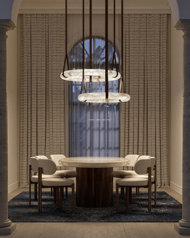 Hanglamp Alabaster Ring LED Donkerbruin Bruin Goud Woonkamer Eetkamer 3000K 4000K 6000K Ø30 Ø120cm Natuursteen Pendellamp | Sansoti