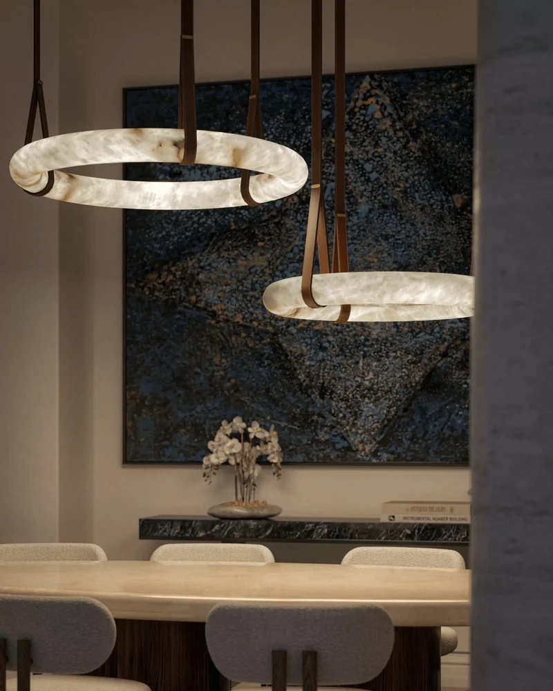 Hanglamp Alabaster Ring LED Donkerbruin Bruin Goud Woonkamer Eetkamer 3000K 4000K 6000K Ø30 Ø120cm Natuursteen Pendellamp | Sansoti