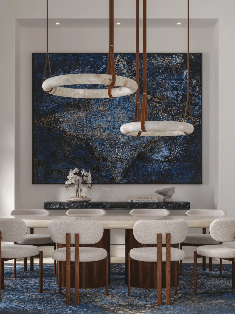Hanglamp Alabaster Ring LED Donkerbruin Bruin Goud Woonkamer Eetkamer 3000K 4000K 6000K Ø30 Ø120cm Natuursteen Pendellamp | Sansoti