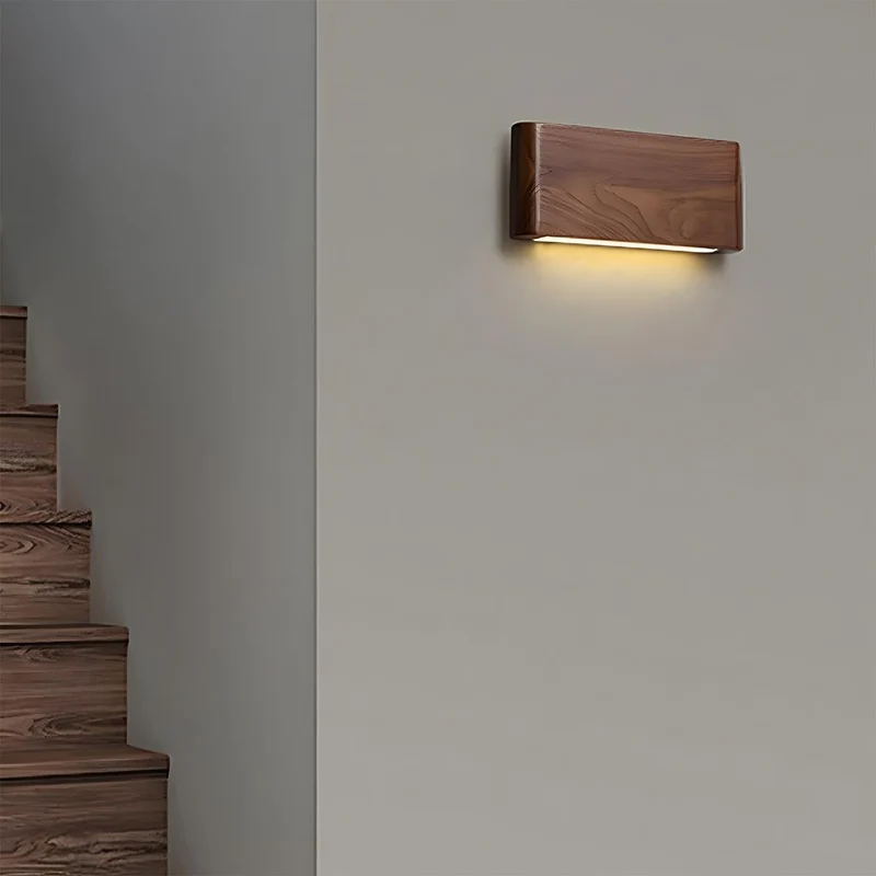 Wandlamp Hout Walnoot LED 6W Binnen Woonkamer Slaapkamer Rechthoek Dimbaar Wandverlichting Japandi Interieur Sfeerverlichting | Sansoti