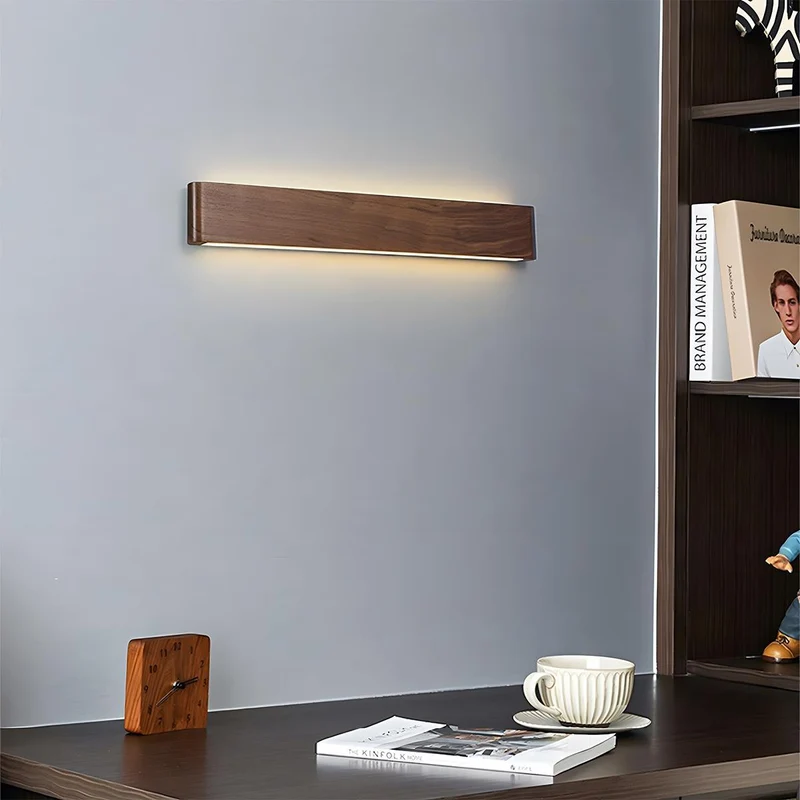 Wandlamp Hout Walnoot LED 6W Binnen Woonkamer Slaapkamer Rechthoek Dimbaar Wandverlichting Japandi Interieur Sfeerverlichting | Sansoti