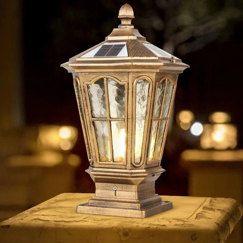Zonnelamp Paal Buitenlamp Zwart Aluminium Tuin Oprit Sokkel Lantaarn Vintage Solar Tuinverlichting Hekpaal Lamp Buitenverlichting | Sansoti