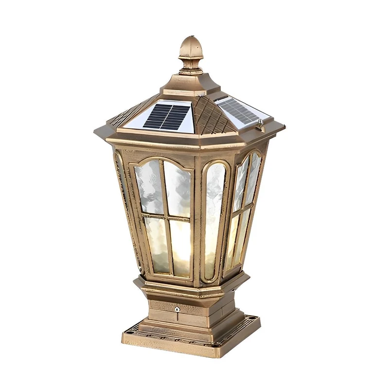 Zonnelamp Paal Buitenlamp Zwart Aluminium Tuin Oprit Sokkel Lantaarn Vintage Solar Tuinverlichting Hekpaal Lamp Buitenverlichting | Sansoti