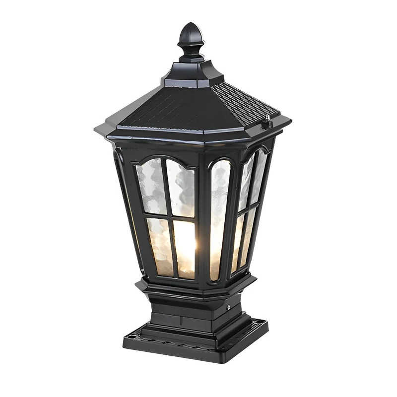 Zonnelamp Paal Buitenlamp Zwart Aluminium Tuin Oprit Sokkel Lantaarn Vintage Solar Tuinverlichting Hekpaal Lamp Buitenverlichting | Sansoti