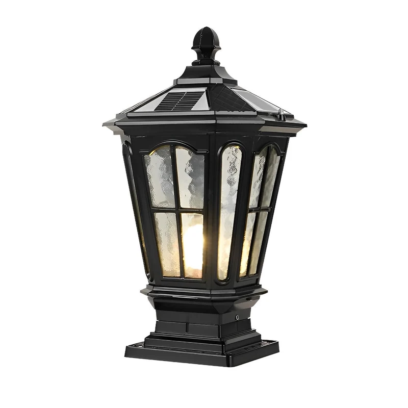 Zonnelamp Paal Buitenlamp Zwart Aluminium Tuin Oprit Sokkel Lantaarn Vintage Solar Tuinverlichting Hekpaal Lamp Buitenverlichting | Sansoti