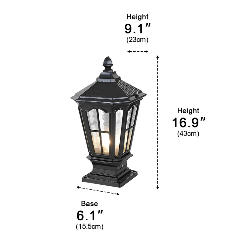 Zonnelamp Paal Buitenlamp Zwart Aluminium Tuin Oprit Sokkel Lantaarn Vintage Solar Tuinverlichting Hekpaal Lamp Buitenverlichting | Sansoti