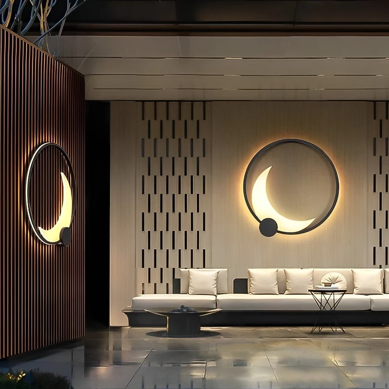 Wandlamp Maanvorm LED Buiten Zwart RVS IP65 Tuin Veranda Maanlamp Sfeerverlichting Crescent Moon Solar Buitenwandlamp Rond Decoratief | Sansoti