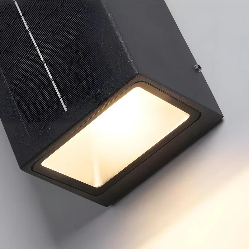 Solar Buitenlamp Up Down LED Aluminium Zwart Tuin Voordeur Veranda IP65 Wandlamp Zonne-energie Boven Onder Verlichting Modern Minimalistisch | Sansoti