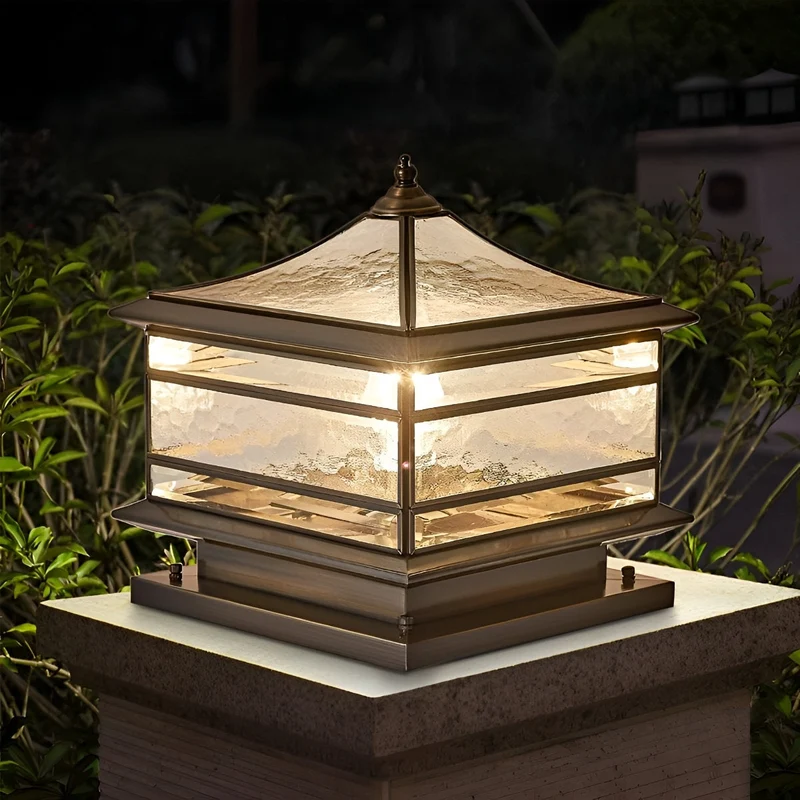Paallamp Koper Glas IP65 Zonne-energie Bedraad Tuin Hek Poort Villa Buitenlamp Sokkel Kolom Klassiek Sfeerverlichting | Sansoti