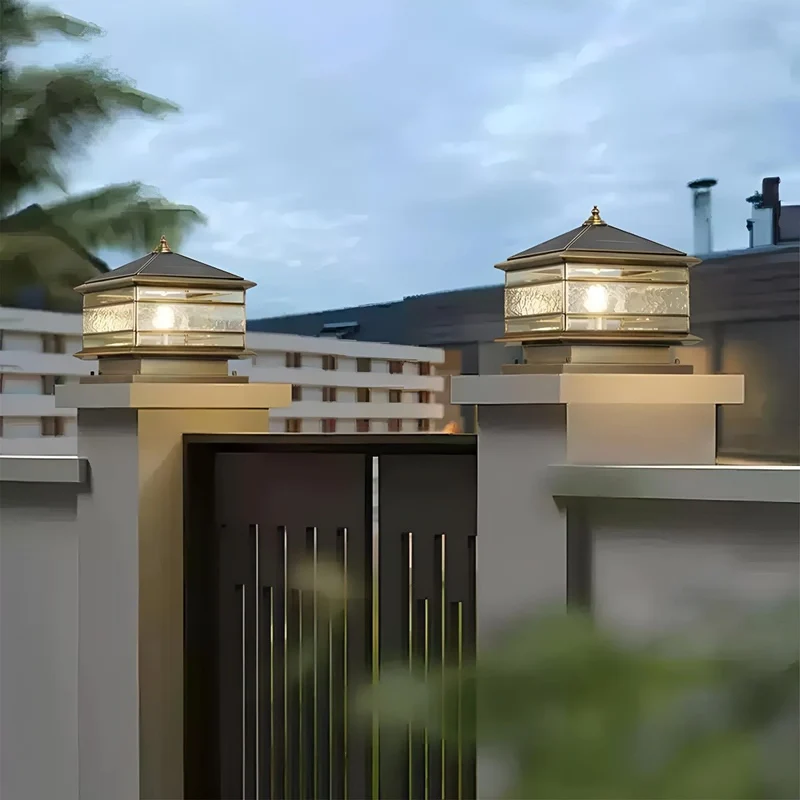 Paallamp Koper Glas IP65 Zonne-energie Bedraad Tuin Hek Poort Villa Buitenlamp Sokkel Kolom Klassiek Sfeerverlichting | Sansoti