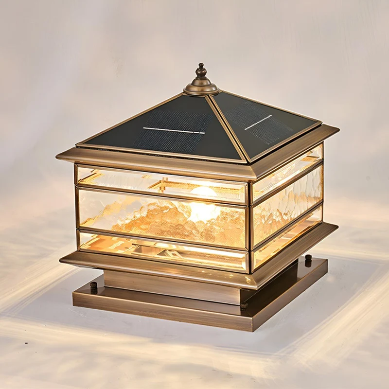 Paallamp Koper Glas IP65 Zonne-energie Bedraad Tuin Hek Poort Villa Buitenlamp Sokkel Kolom Klassiek Sfeerverlichting | Sansoti