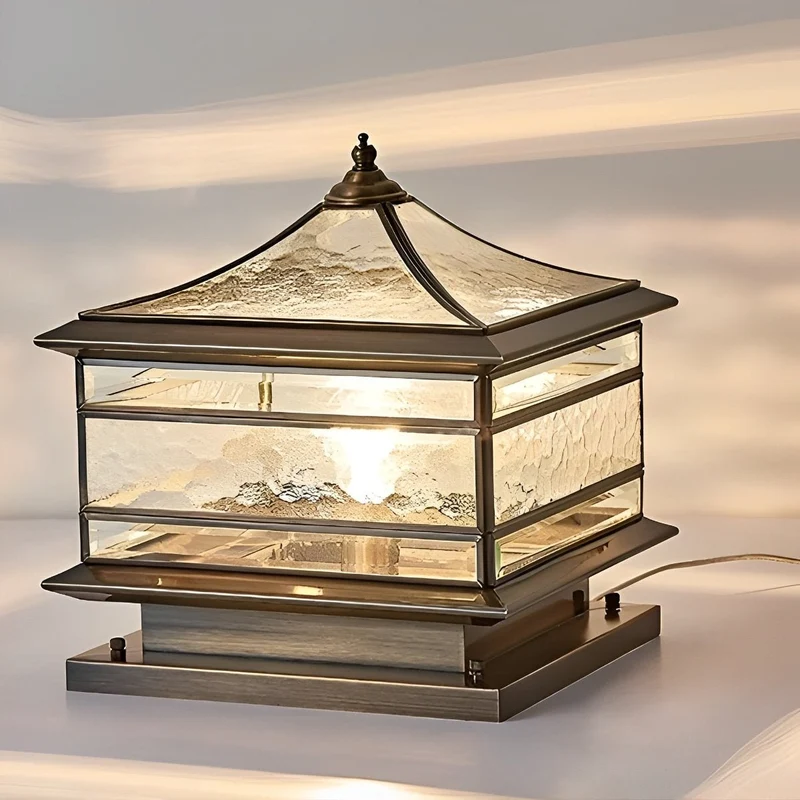 Paallamp Koper Glas IP65 Zonne-energie Bedraad Tuin Hek Poort Villa Buitenlamp Sokkel Kolom Klassiek Sfeerverlichting | Sansoti