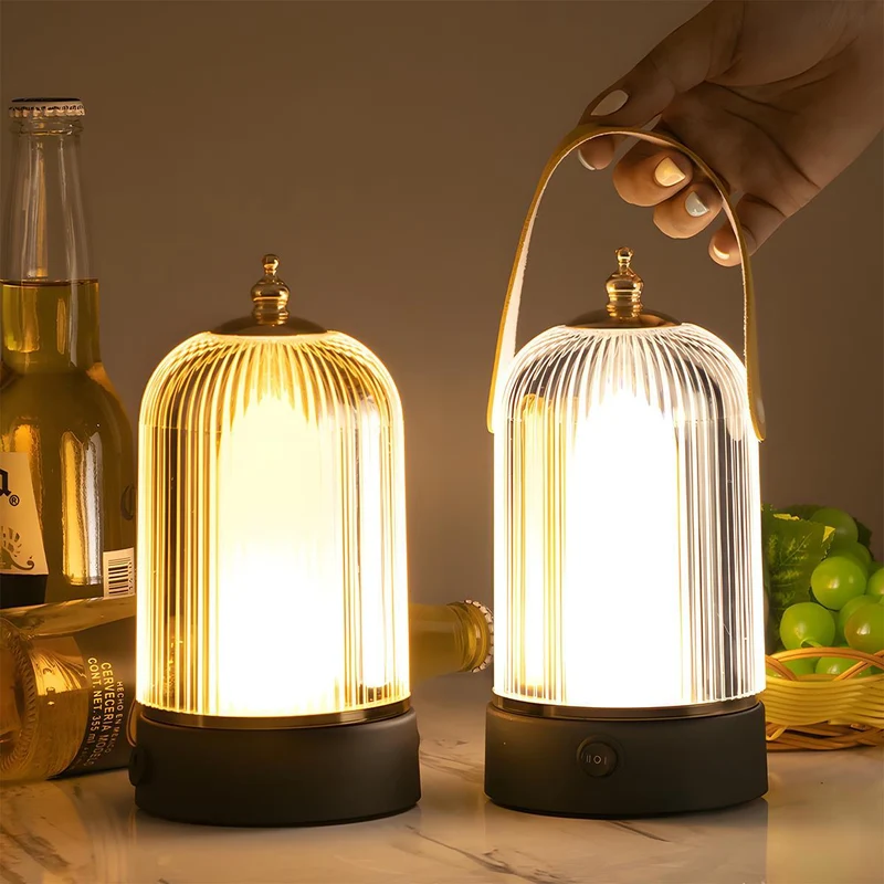 Tafellamp Lantaarn Oplaadbaar Dimbaar Metaal Acryl Zwart Sfeerverlichting Slaapkamer Woonkamer Nachtlamp Touch Vintage | Sansoti