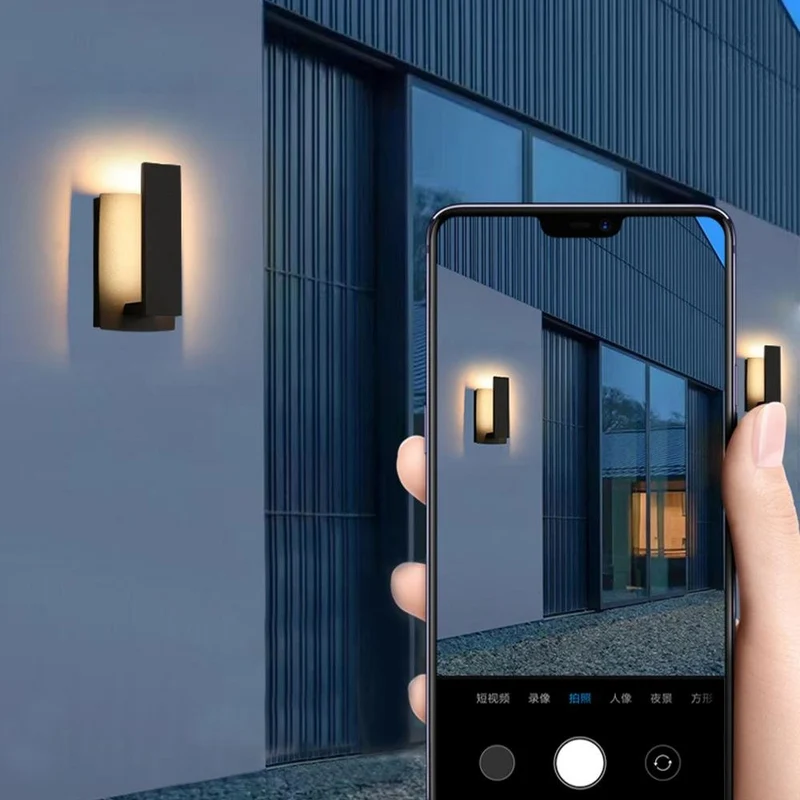 Buitenwandlamp LED Aluminium Zwart Rechthoek IP54 Gevel Voordeur Terras 8W 12W Warmwit 3000K Wandlamp Buiten Modern Minimalistische | Sansoti