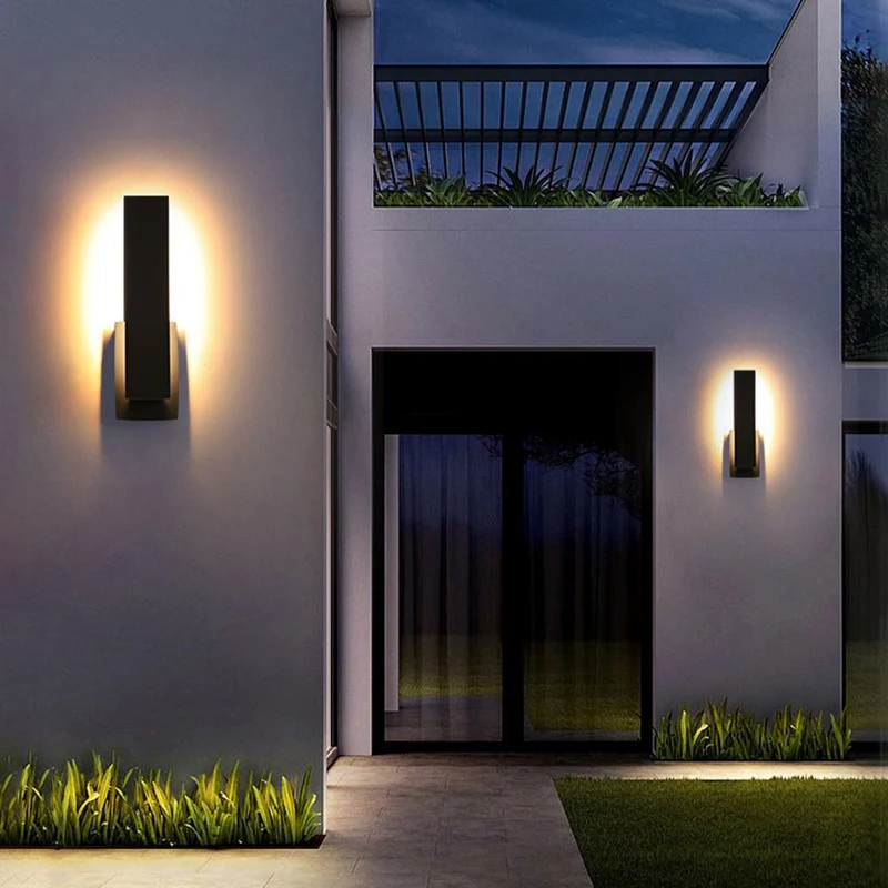 Buitenwandlamp LED Aluminium Zwart Rechthoek IP54 Gevel Voordeur Terras 8W 12W Warmwit 3000K Wandlamp Buiten Modern Minimalistische | Sansoti