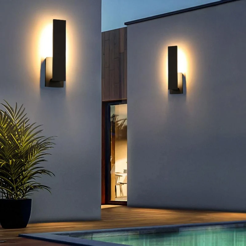 Buitenwandlamp LED Aluminium Zwart Rechthoek IP54 Gevel Voordeur Terras 8W 12W Warmwit 3000K Wandlamp Buiten Modern Minimalistische | Sansoti