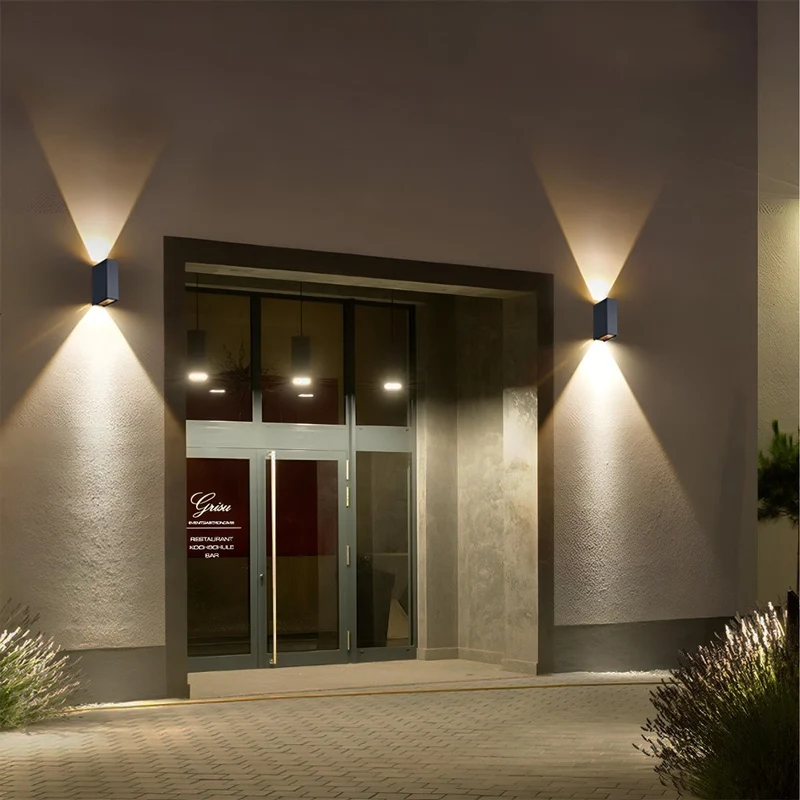 Buitenwandlamp LED Up Down Aluminium Zwart IP65 Gevel Terras Veranda Warmwit 3000K Wandspot Buitenverlichting Modern Sfeerlamp | Sansoti