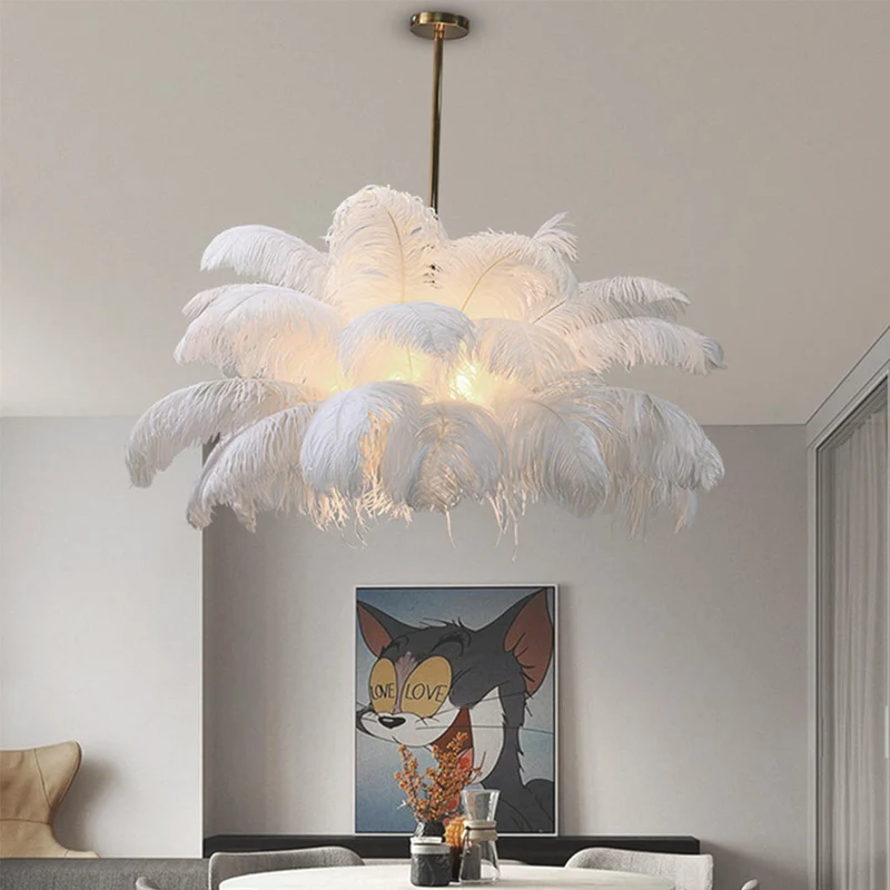 Veren Hanglamp Plafondlamp Struisvogelveren Wit LED 80cm 100cm Modern Design | Sansoti