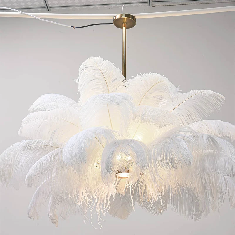 Veren Hanglamp Plafondlamp Struisvogelveren Wit LED 80cm 100cm Modern Design | Sansoti