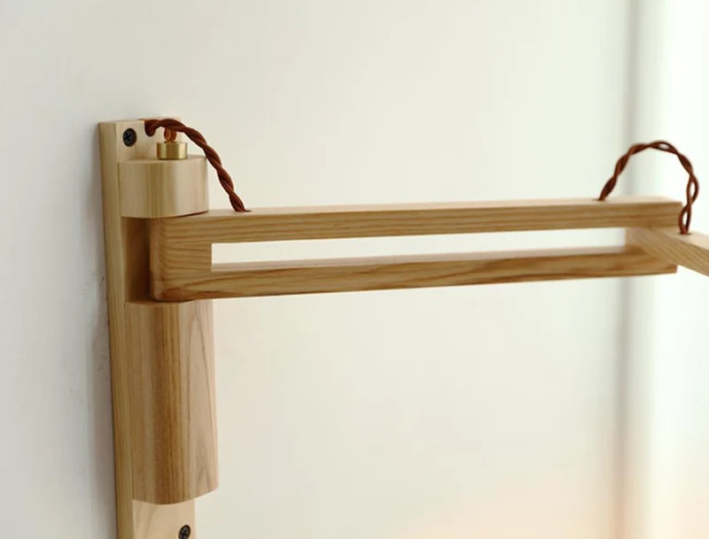 Wandlamp Hout Glas Geplooide Kap E26 Hal Woonkamer Slaapkamer Uitstelbaar Zwenkarm Messing Retro Japandi Sfeerlamp | Sansoti