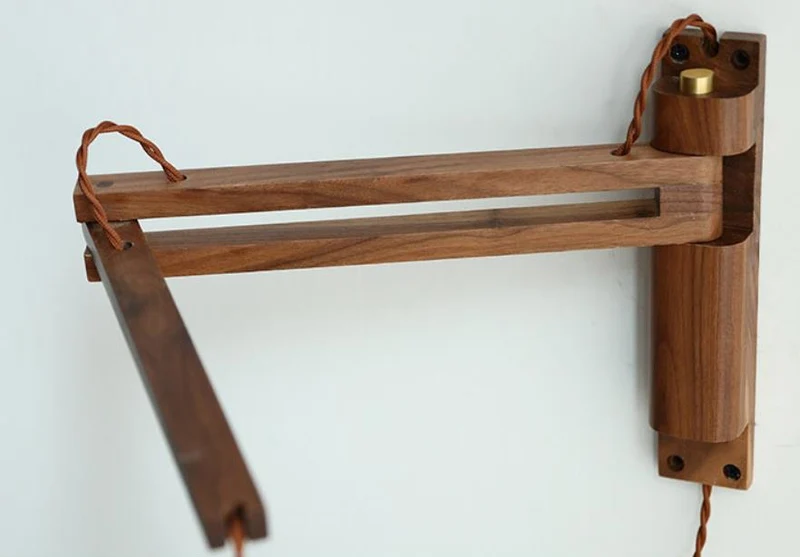 Wandlamp Hout Glas Geplooide Kap E26 Hal Woonkamer Slaapkamer Uitstelbaar Zwenkarm Messing Retro Japandi Sfeerlamp | Sansoti
