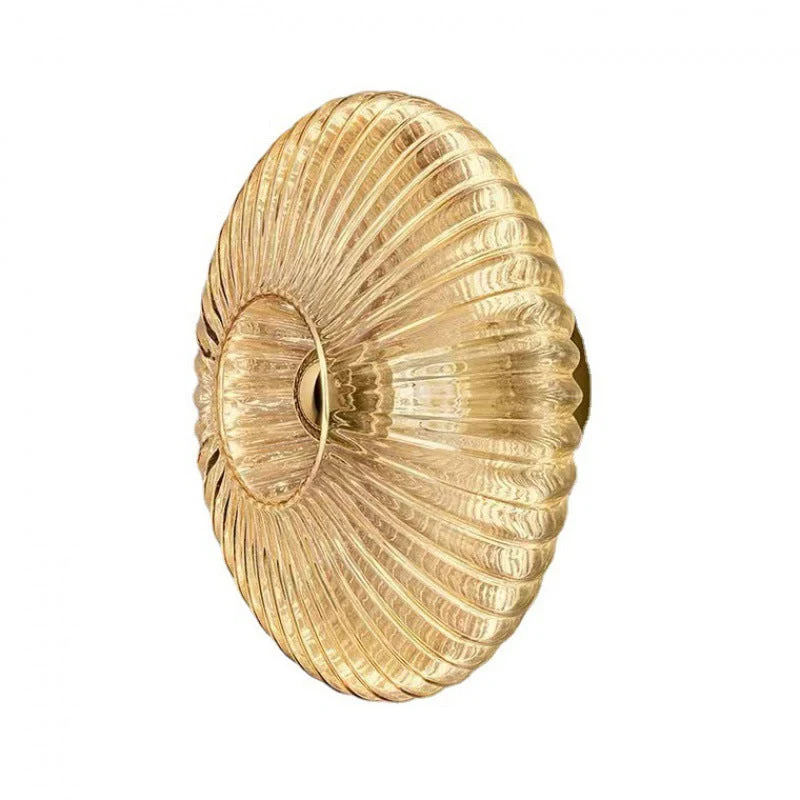 Wandlamp Geribbeld Glas Cognac Goud Messing Woonkamer Slaapkamer Hal Plafondlamp Schelp Retro Art Deco Wandverlichting | Sansoti