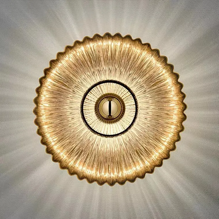 Wandlamp Geribbeld Glas Cognac Goud Messing Woonkamer Slaapkamer Hal Plafondlamp Schelp Retro Art Deco Wandverlichting | Sansoti