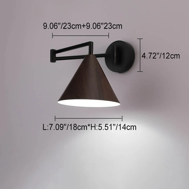 Wandlamp Zwenkarm IJzer Conische Kap Walnoot Houtkleur E26 18x14cm Slaapkamer Leeslamp | Sansoti