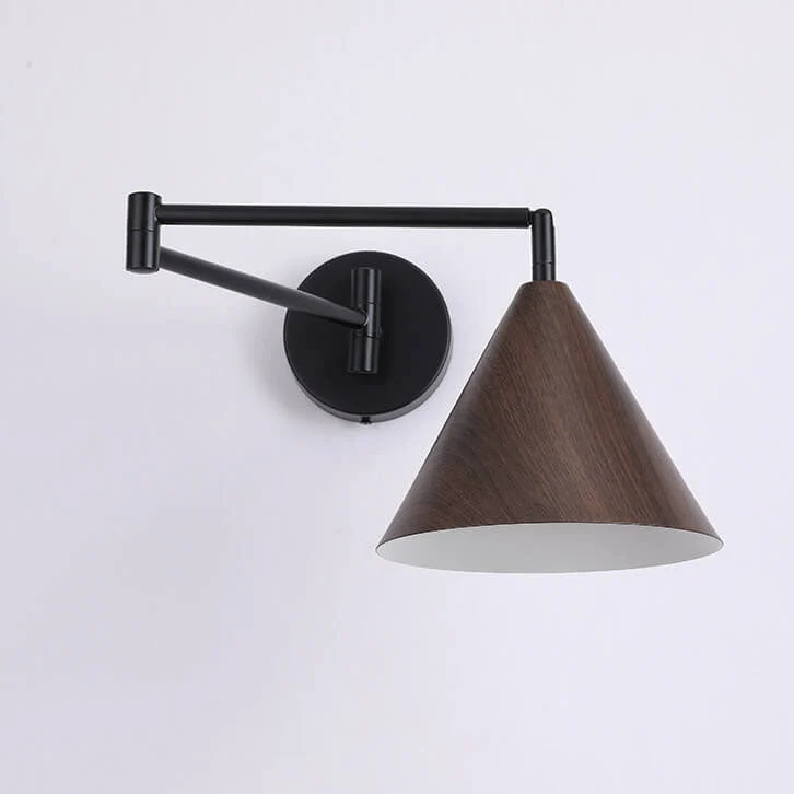 Wandlamp Zwenkarm IJzer Conische Kap Walnoot Houtkleur E26 18x14cm Slaapkamer Leeslamp | Sansoti