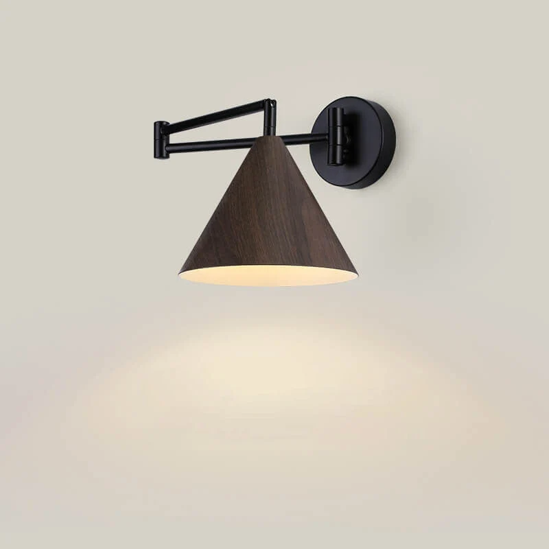 Wandlamp Zwenkarm IJzer Conische Kap Walnoot Houtkleur E26 18x14cm Slaapkamer Leeslamp | Sansoti