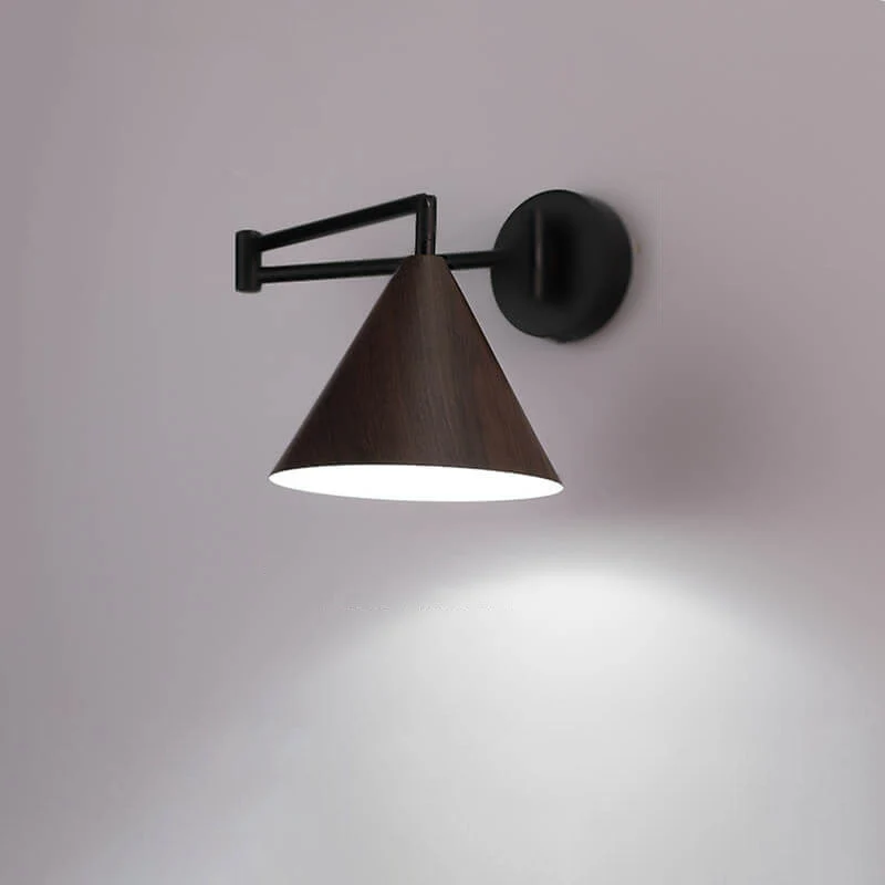 Wandlamp Zwenkarm IJzer Conische Kap Walnoot Houtkleur E26 18x14cm Slaapkamer Leeslamp | Sansoti