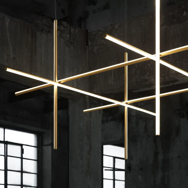 Gridline Kroonluchter LED Aluminium Goud Zwart Woonkamer Eetkamer 3000K 4000K 6000K Modulair Lijnarmatuur Plafondlamp | Sansoti