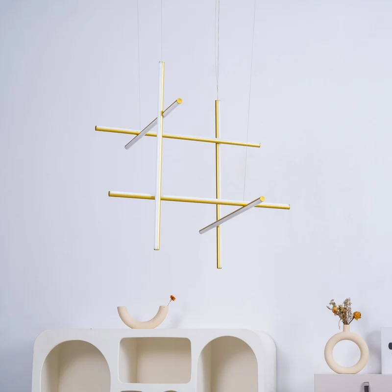 Gridline Kroonluchter LED Aluminium Goud Zwart Woonkamer Eetkamer 3000K 4000K 6000K Modulair Lijnarmatuur Plafondlamp | Sansoti