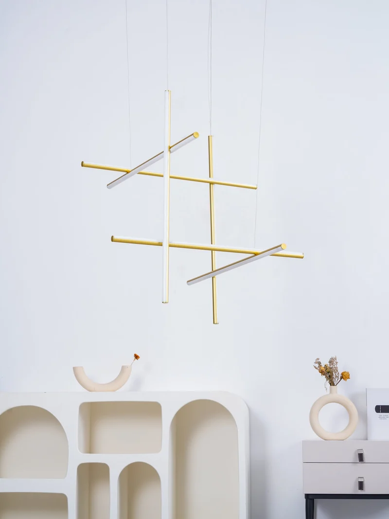 Gridline Kroonluchter LED Aluminium Goud Zwart Woonkamer Eetkamer 3000K 4000K 6000K Modulair Lijnarmatuur Plafondlamp | Sansoti