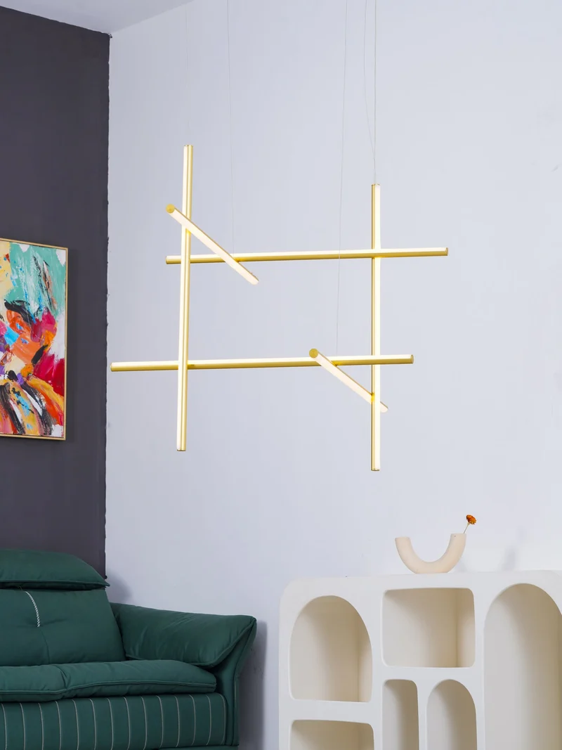 Gridline Kroonluchter LED Aluminium Goud Zwart Woonkamer Eetkamer 3000K 4000K 6000K Modulair Lijnarmatuur Plafondlamp | Sansoti