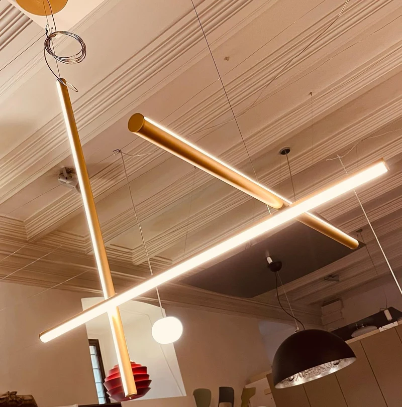 Gridline Kroonluchter LED Aluminium Goud Zwart Woonkamer Eetkamer 3000K 4000K 6000K Modulair Lijnarmatuur Plafondlamp | Sansoti