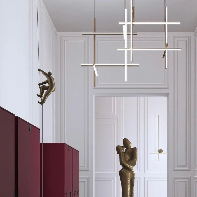 Gridline Kroonluchter LED Aluminium Goud Zwart Woonkamer Eetkamer 3000K 4000K 6000K Modulair Lijnarmatuur Plafondlamp | Sansoti